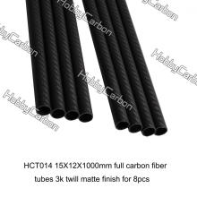 Tubos de fibra de carbono de 15 * 12 * 1000 mm con acabado mate